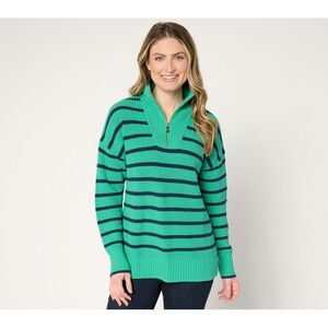 Belle by Kim Gravel Women's Top Sweater Sz L On Deck Half Zip Green A676937